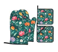 Ensemble de gants de cuisine et maniques résistants à la chaleur avec poignée antidérapante pour barbecue, pâtisserie, cuisine Vert