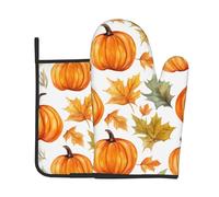 Ensemble de gants de cuisine et maniques sur le thème de la citrouille et de la feuille d'érable de Thanksgiving résistant à la chaleur - Idéal pour la pâtisserie, la cuisine et le barbecue