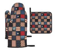 Ensemble de gants de cuisine imperméables pour la cuisson au four, motif patchwork, motif drapeau américain, facile à nettoyer