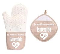 Ensemble de Gants de Cuisine personnalisés, Gants de Four individuels avec Votre Texte, Cadeau pour Anniversaire, fête des mères et des Grand-mères, Gants de Cuisine, Gant en Silicone (Beige)