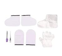 Ensemble de gants de traitement à la cire, kit de soins spa professionnel, chaussons en gel hydratant et couvre-pieds avec brosse transparente, spatule violette, 100 gants