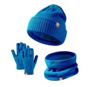 Ensemble de gants d'hiver pour enfants, bonnet et écharpe avec pompons, cache-cou, moufles doublées en polaire (2), bleu, One Size