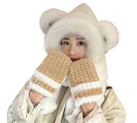 Ensemble De Gants, Écharpe Et Chapeau 3 En 1 - Écharpe À Capuche Ours Mignon Pour Femmes Et Filles | Sweat À Capuche Polaire En Peluche Chaud D'hiver Avec Poches, Chapeau De Ski En Plein Air, Doux Et