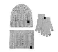 Ensemble de gants et d'écharpes en laine pour homme et femme - Bonnet chaud - Écharpe - Trois bonnets d'hiver en tricot - Moufles et écharpes - Pour garçons, gris, taille unique