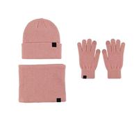 Ensemble de gants et d'écharpes en laine pour homme et femme - Bonnet chaud - Écharpe - Trois bonnets d'hiver en tricot - Moufles et écharpes - Pour garçons, rose, Taille unique