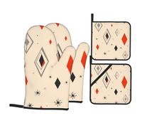 Ensemble de gants et maniques géométriques résistants à la chaleur avec poignée antidérapante pour barbecue, pâtisserie, cuisine