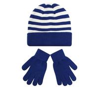 Ensemble de gants pour garçons et filles - Hiver - Coupe-vent - Chaud - Rayures d'équitation - Tricoté - Deux ensembles pour enfants de 48 ans - Bleu, bleu ciel, taille unique
