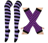 Ensemble de gants rayés sans doigts pour festival, uniforme populaire, bas de Noël, accessoires décoratifs, manches de bras d'activités de plein air, noir/violet, Taille unique