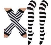 Ensemble de gants rayés sans doigts pour festival, uniforme populaire, bas de Noël, accessoires décoratifs, manches de bras d'activités de plein air, noir/blanc, taille unique