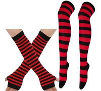 Ensemble de gants rayés sans doigts pour festival, uniforme populaire, bas de Noël, accessoires décoratifs, manches de bras d'activités de plein air, noir/rouge, taille unique