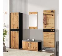 Ensemble de garde-robe 4 pièces avec miroir et banc, ensemble de garde-robe, meubles de garde-robe, ensemble de garde-robe, armoire compacte élégante avec 4 patères, tringles et étagère,armoire murale