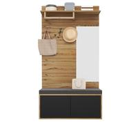 Ensemble de garde-robe avec miroir et banc, 100 cm, bois + noir, montage | Armoire à chaussures à fermeture douce avec crochets pour couloir, entrée, entrée 100 cm