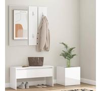Ensemble de garde-robe en bois blanc brillant avec miroir et banc de | Matériau en bois, miroir, tiroir, cache-pot, charge maximale de 110 kg par siège, instructions de montage incluses (français