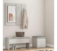 Ensemble de garde-robe en bois gris béton avec miroir, banc de couloir et | Avec tiroirs, miroir, charge jusqu'à 110 kg, pour entrée et couloir