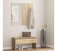 Ensemble de garde-robe en chêne Sonoma avec banc, tiroir, crochet | Coffre de rangement avec tiroir, banc pour entrée, crochets et miroirs, matériau en bois de chêne Sonoma