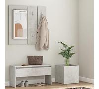 Ensemble de garde-robe gris béton en bois avec banc de couloir, miroir, pot de fleurs et espace de rangement pour chaussures, couloir, entrée et salon, siège avec tiroir