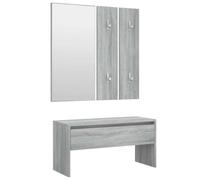 Ensemble de garde-robe gris Sonoma en bois avec banc, tiroir et miroir | Banc de couloir avec tiroir, patère, miroir, siège, instructions de montage, max. 110 kg par siège