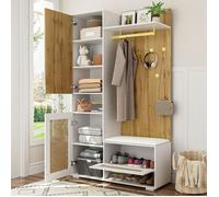 Ensemble de garde-robe - Vestiaire d'entrée avec miroir - 5 crochets dorés - armoire à chaussures - armoire murale-Meuble