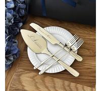 Ensemble de gâteau de mariage personnalisé gravé sur mesure - Kit de découpe de tarte en argent - Souvenir de pendaison de crémaillère pour couple - Fourchettes et couteau argenté