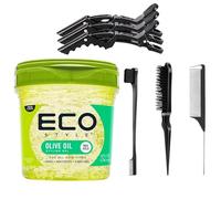 Ensemble de gel coiffant Eco Style à l'huile d'olive 236 ml, 3 pinces à cheveux crocodile, 3 brosses à cheveux professionnelles