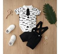 Ensemble de gentleman bébé, chemise à manches courtes avec imprimé moustache et cravate, ensemble de costume formel pour bébés garçons, cadeau pour nouveau-né/1er anniversaire 6-9M,9-12M,12-18M,1-3M,3