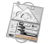 Ensemble de géométrie 410 g - Kit de dessin de précision 16 pièces | Outils de mesure complets, boussole, rapporteur, gomme, taille-crayon avec étui de rangement pour étudiants, architectes