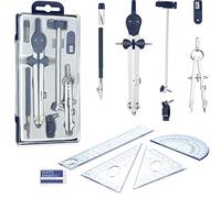 Ensemble de géométrie de 12 pièces, comprenant une boussole en métal, une règle, un triangle, un rapporteur et une gomme, un ensemble d'outils de précision de géométrie pour le dessin de cercle, pour