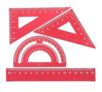 Ensemble de Géométrie Métallique Rouge, Règle Rapporteur pour Élèves | Alliage D'aluminium, Format Compact et Robuste, Règle Droite, Plaque Triangulaire, Demi-arche