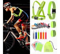 Ensemble de gilet réfléchissant, bandes réfléchissantes multicolores et ajustables pour poignet, bras, jambe, ceinture de taille réfléchissante élastique, fluorescente et légère, pendentif étiquette r