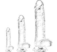 Ensemble de godes réalistes transparents - 3 tailles gode à ventouse pour le plaisir anal et vaginal, pénis réaliste avec boules, adapté aux utilisateurs débutants à avancés (16 cm, 21 cm, 28 cm)