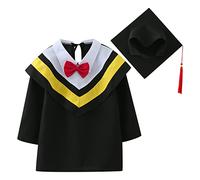 Ensemble de Graduation 2 Pièces pour Enfants Robe de Cérémonie et Chapeau à Pompons Tenue Scolaire Unisexe pour Garçons et Filles Maternelle Accessoires de Diplôme
