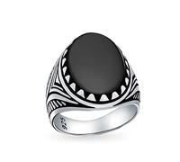 Ensemble De Griffes De Loup Animalier Personnalisé Grande Pierre De Cabochon Ovale Onyx Noir Bagues De Style Western Pour Hommes En Argent 925 Oxydé Faites À La Main En Turquie Personnalisable