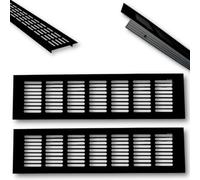 Ensemble de grille d'aération en aluminium HOOZ, 20 x 8 cm, Noir, Paire de ventilation pour porte de 200 mm, Idéal pour la ventilation de la cuisine, salle de bain, toilette, placard, protection