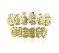 Ensemble de Grillz Dentaires PlaquéS Or 6 Dents, Orné Luxueux Diamants SimuléS en Zircone Cubique, pour un Look Hip-Hop(Gold)