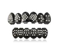Ensemble de Grillz Dentaires PlaquéS Or 6 Dents, Orné Luxueux Diamants SimuléS en Zircone Cubique, pour un Look Hip-Hop(Black)