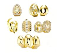 Ensemble de Grillz Dentaires Totalement Iced Out Plaqué Or 18K | Supérieurs et Inférieurs Pavés CZ | Bijoux Hip Hop avec(Gold,Modelo 4)