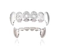 Ensemble de Grillz SupéRieur et InféRieur en Forme CœUr Poker Plaqué Or et Diamant, Amovible, Finition Or/Argent(Silver)