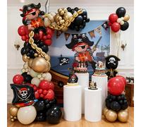 Ensemble de guirlande de ballons sur le thème des pirates, 106 pièces, rouge, noir, or, sable, blanc, bateau pirate de dessin animé, décoration d'anniversaire pour garçon, cadeaux 106pcs