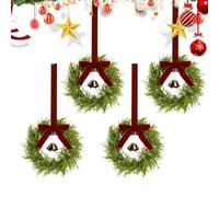 Ensemble de guirlandes de Noël - Mini anneau de pin, cercle de cloches festives, accent festif avec | Arrangement rustique 'aiguille de cyprès, caractéristique d'embellissement du ruban rouge