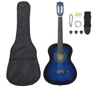 Ensemble de guitare classique débutant - vidaXL - 3/4 36"" - Bleu - Tilleul massif - Housse incluse - Sangle de guitare