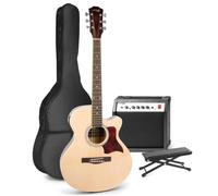 MAX ShowKit Set de Guitare Électrique Acoustique avec Banc - Bois, Idéal pour Débuter la Guitare