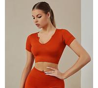 Ensemble De Gym De Sport Européen Et Américain Séchage Rapide Soutien-Gorge Élastique Vêtements De Yoga Ensemble Deux Pièces Pour Femmes En Rouge Manches Courtes Taille S