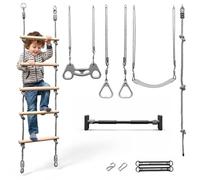 Ensemble de gymnastique 6 en 1 pour enfants HyperMotion barre de propagation échelle corde trapézoïdale roulettes balançoire pour la maison et le jardin entraînement escalade activité motrice