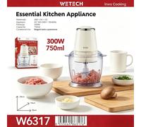 Ensemble de hachoirs à aliments WETECH : Mini hachoir électrique pour ail et viande 30W/180W/300W, alimentation USB-C/AC 6310