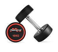 Ensemble de haltères rondes premium 2 pièces | Haltères en caoutchouc avec revêtement 2,5-50 kg | Poignée chromée et cannelée | Diverses variantes de poids (2 x 10 kg)