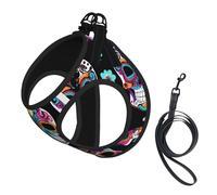 Ensemble de harnais et laisse pour chien imprimé crâne de sucre réfléchissant réglable pour chiens de petite taille moyenne et grande taille