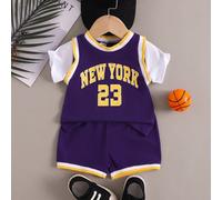 Ensemble de haut sans manches à lettres de bébé garçon cool et sportif imprimé 2 en 1 et de chemise à manches courtes et de shorts pour le printemps et l été 6-9M,9-12M,12-18M,18-24M,2-3YBlocs de coul