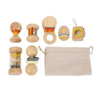 Ensemble de hochets en bois pour bébé, jouets éducatifs sensoriels colorés pour nourrissons et tout-petits, hochets à main en bois de cerisier 7 pièces avec sac de rangement