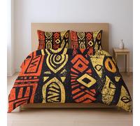Ensemble de Housse de Couette, 220 x 240 cm Polyester Imprimé Parure de lit Marron Illustration Art Africain Motifs Tribaux avec 2 Taies d'oreiller 65 x 65 cm.