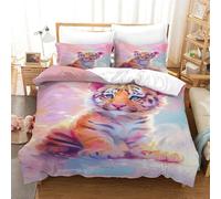 Ensemble De Housse De Couette 3 Pièces Animaux d'art Imprimée Tigre Parure De Lit Ensemble De Literie Couette Doux en Microfibre avec Taies pour Adultes Filles Garçon Single（140x200cm）